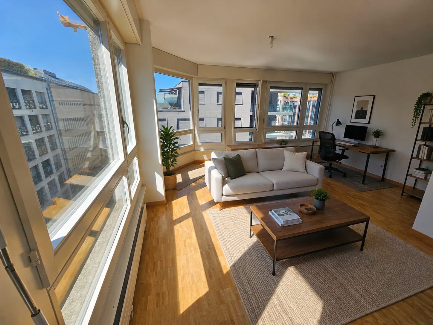Sunlit apartment living room in Geneva